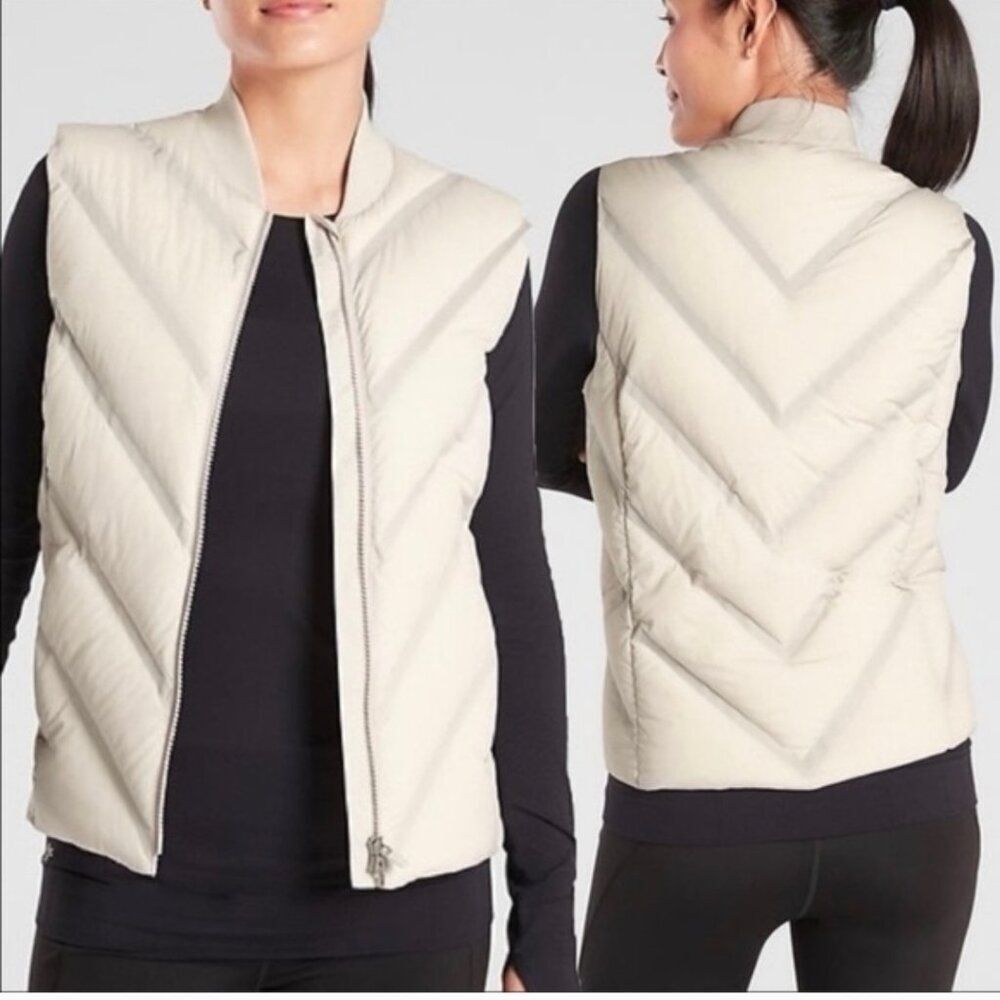 Athleta Inlet Apex Vest Size S Goose Down Ivory Full Zip Pockets Gorpcore Active